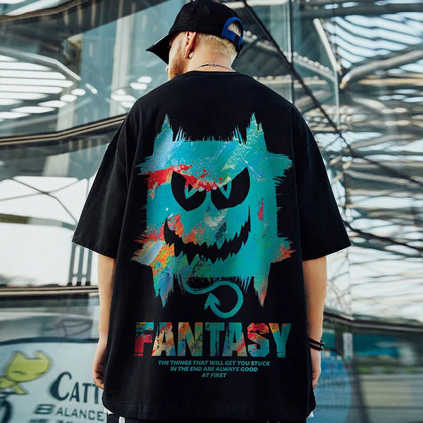 Skatercore Chrome print – Harajuku Devil Graffiti Print Oversized Tee Shirts Men Summer
