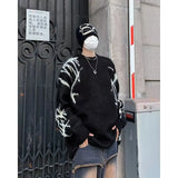 grunge fire sweater, streetwear drip, cozy knitwear for men, oversized grunge aesthetic winter top