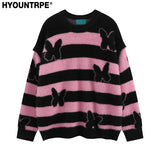 fashion striped sweaters women casual botton open sleeves butterfly knitted streetwear y2k warm furry o neck pullover knitwear - bold artwork streetwear hoodie, urban fashion pullover, 2025 streetwear drop