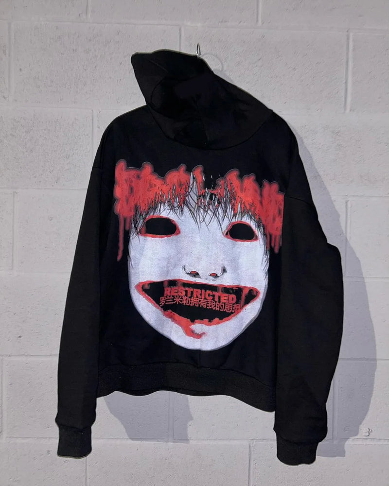 Y2k Long Sleeved Pullover Oversized Sweatshirt Dark Cartoon Hip-Hop Pattern Hoodie Streetwear Fashion Fall Winter Outfit Ootd