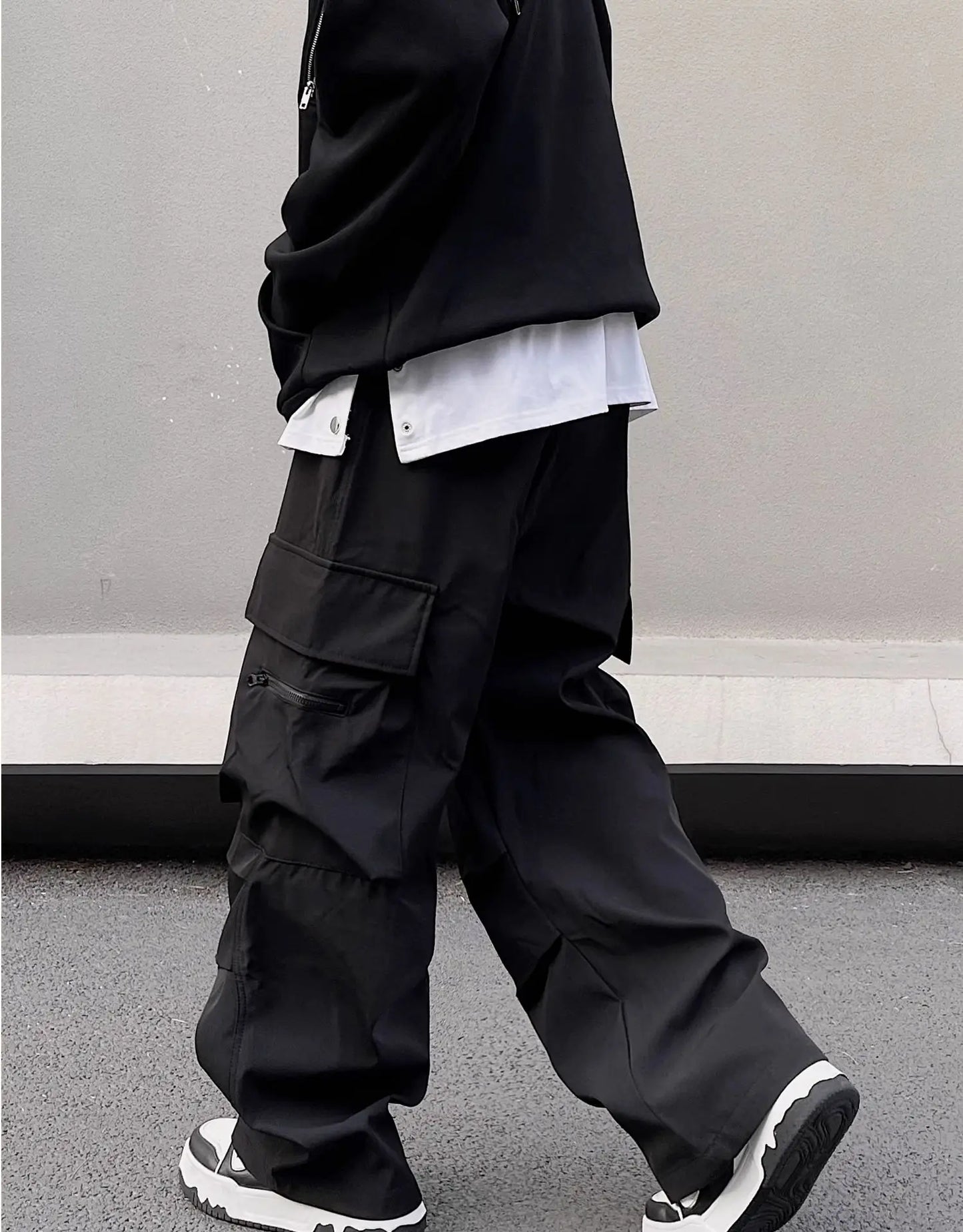 fashion loose streetwear cargo pant unisex casual multi pocket wide legs drewstring trousers hip hop joggers mens baggy pants unique joggers style 5080