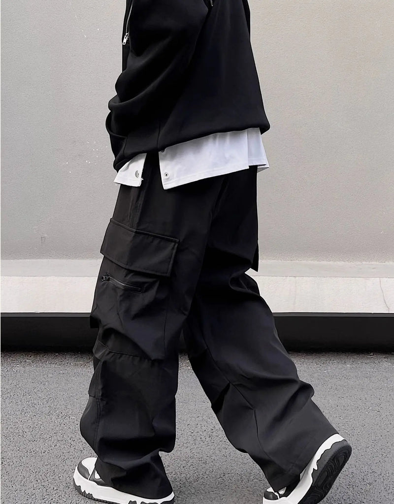 fashion loose streetwear cargo pant unisex casual multi pocket wide legs drewstring trousers hip hop joggers mens baggy pants unique joggers style 5080