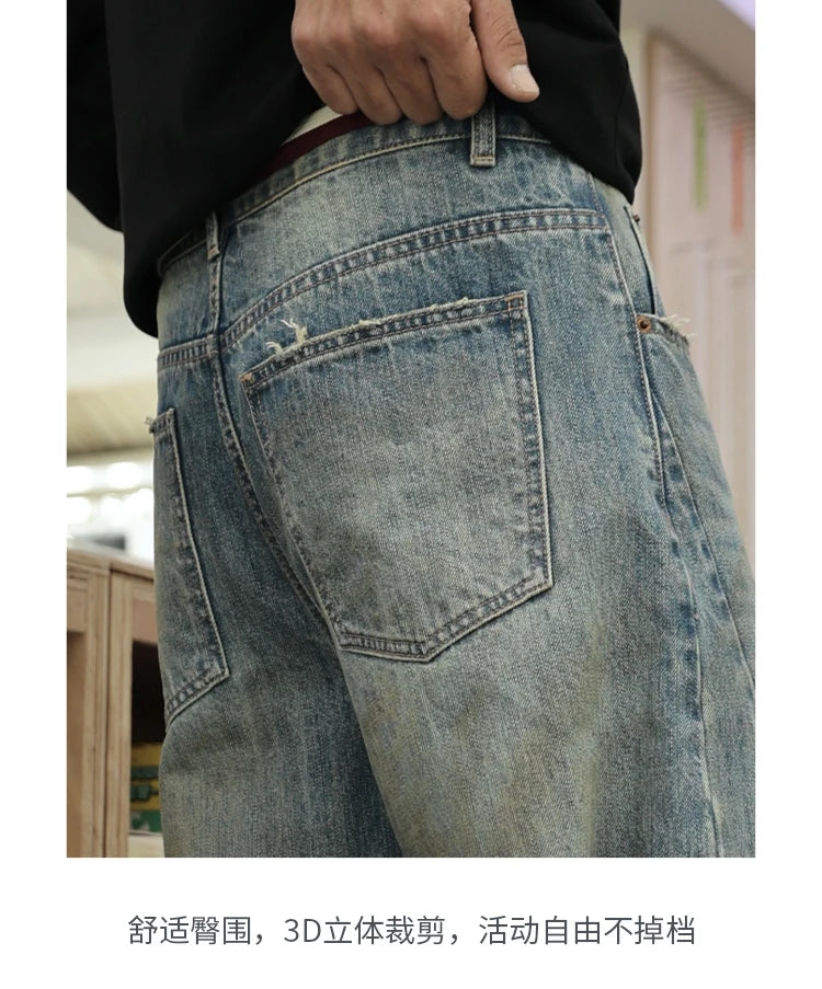 mens american streetwear fashion loose casual hip hop vintage denim baggy jeans pants man wide leg trousers y2k jeans men unique jeans style 2306