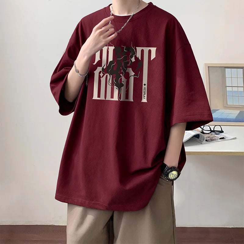 Y2k Crying character – 2024 New American Letter Print Short Sleeve Tee Shirt Mens