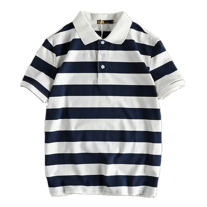 Trapwear Graphic tee – Summer Striped Polo T Shirt Mens New Retro Trend Washed Elas