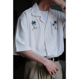 Summer Japanese loose shirt men s coconut tree national trend uban collar ins beach shirt retro trendy brand top shirts for men