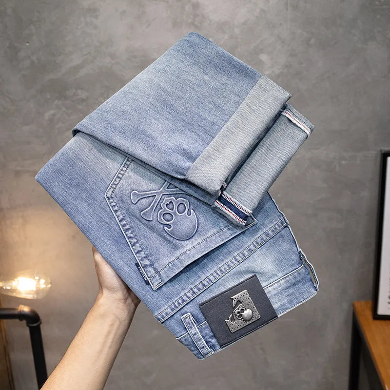 high 2023 new classical pirate metal skull bone luxurious embroidered jeans cotton denim pants comfort casual jeans 28 38 204 unique jeans style 6106