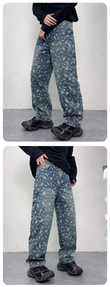 men jacquard loose casual hip hop vibe splice pocket denim baggy jeans pants man streetwear ripped jeans trousers boyfriend unique jeans style 3142
