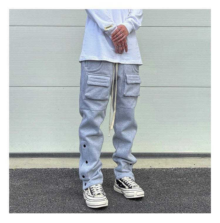 mens high street loose fit elastic waist pants winter warm fleece pants bottons hip hop drawstring sportwear sweatpants joggers unique joggers style 3050