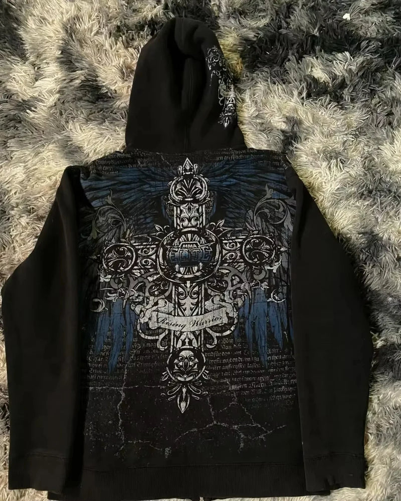 American Fashion Joker Goth Printed Zipper Hoodie Men Street Hip Hop L
