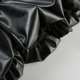 IAMHOTTY European and American Puff Flower Bud Leather Skirt Fashion Solid Color Versatile Leather Short Skirt  y2k skirt