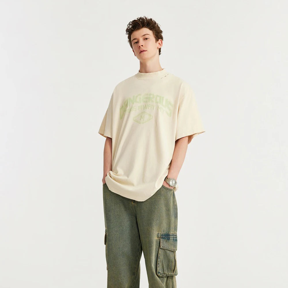 Harajuku Aesthetic piece – Japanese Loose Turtleneck Mens Printed Short Sleeved T Shirt