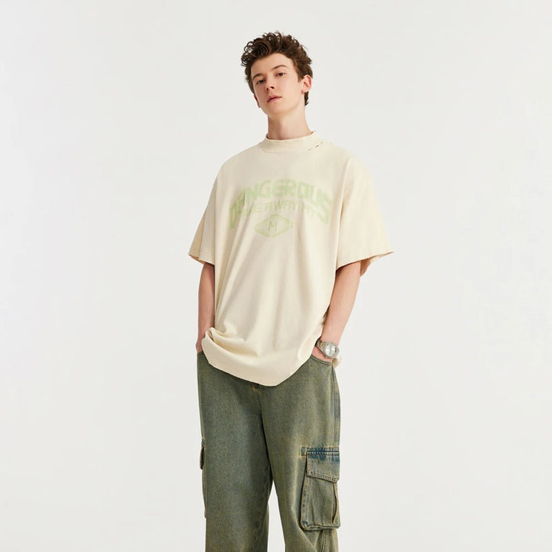 Harajuku Aesthetic piece – Japanese Loose Turtleneck Mens Printed Short Sleeved T Shirt
