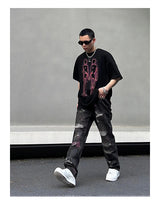 harajuku irregular scratched ripped holes denim jeans men zipper jeans hip hop streetwear new casual straight joggers jean pants unique joggers style 3957