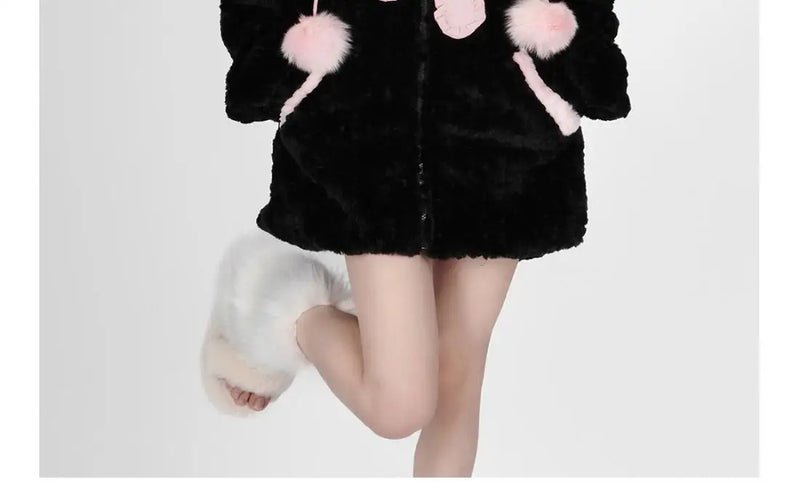 Sadcore Shirt – Harajuku Little Wildcat Hoodies Women Bodysuit Black Tie Bow – Streetwear Fashion for Men & Women