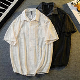 Mens Hollow Lace Elegant Short Sleeve Lazy Style Casual Breathable Personality Hollow Design Thin Shirt Unisex 2024 Summer New