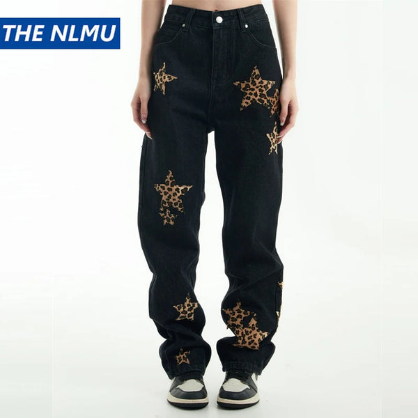 black baggy jeans men star patchwork straight denim pants fashion jeans male streetwear hip hop y2k loose trousers vintage washed jeans