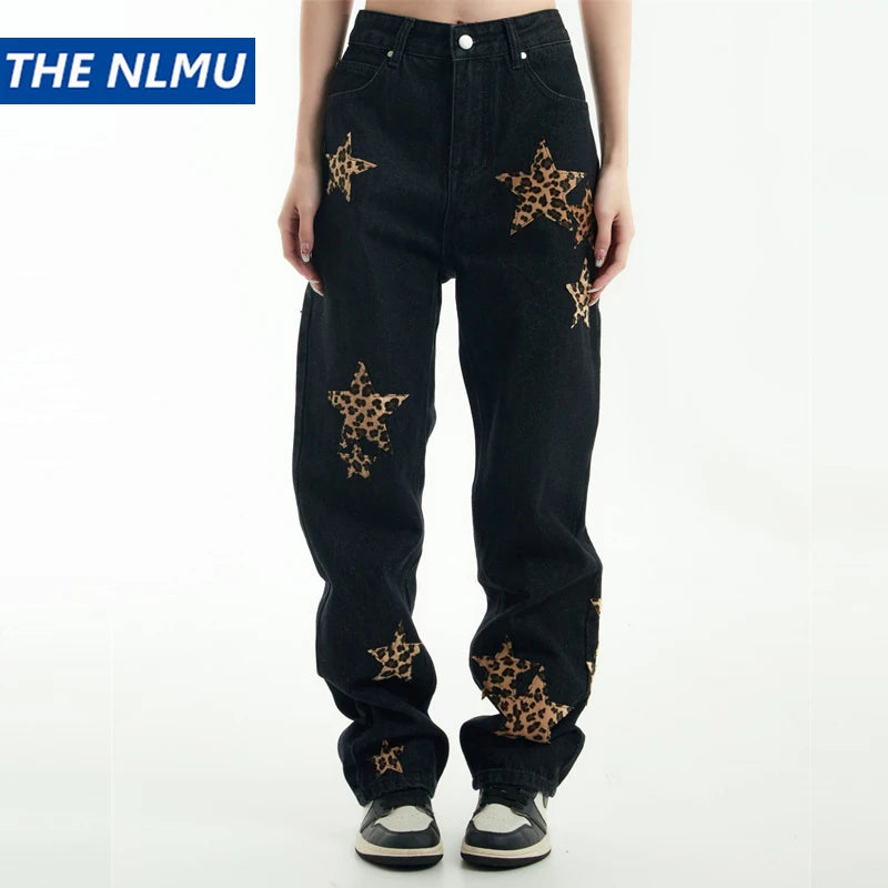 black baggy jeans men star patchwork straight denim pants fashion jeans male streetwear hip hop y2k loose trousers vintage washed jeans