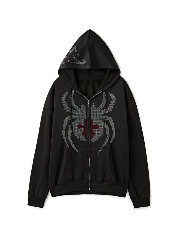Dark Spider hot drilling Hoodie Pullover Sweatshirt Streetwear vintage Loose Hip Hop Punk Kpop Dance Winter Clothes Long Sleeve