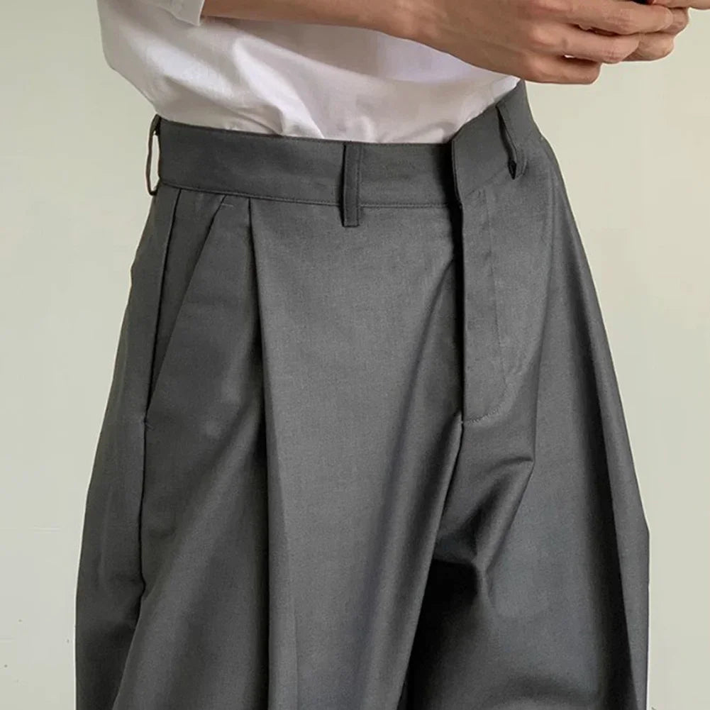 mens straight tube ice silk pants casual slacks youth thin wide leg pants business summer pants soft vintage trousers menswear bottoms