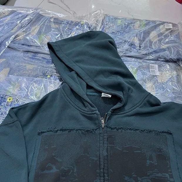 Death metal inspired hoodie with horror-themed print