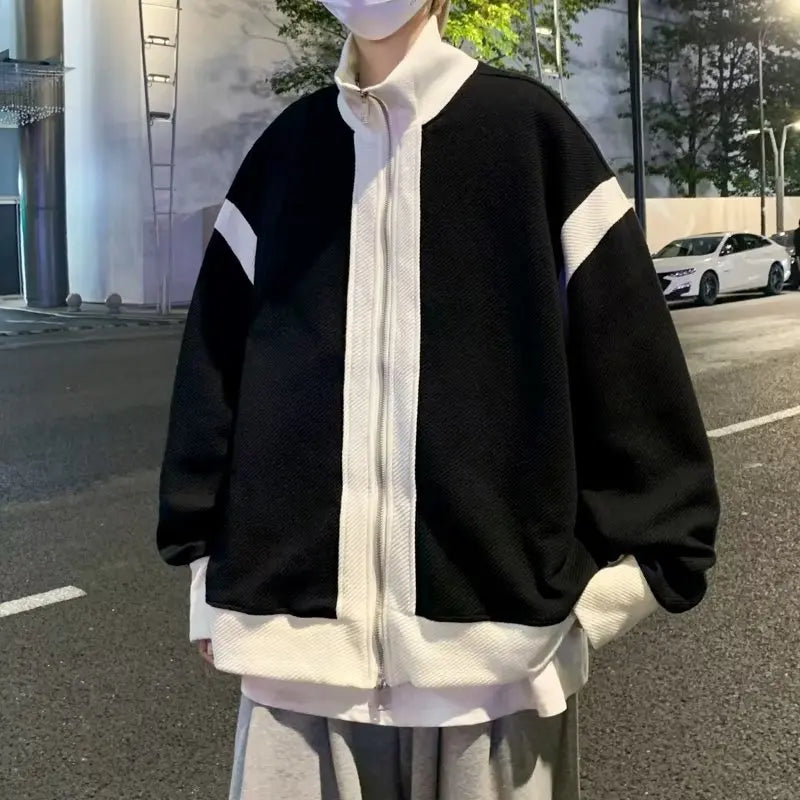 checkered varsity coat, layered streetwear look, trendy