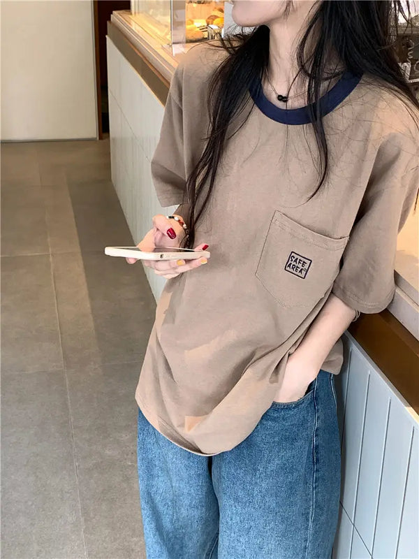 Vaporwave Chrome logo – New Casual Pocket T Shirt Contrasting Round Neck Summer Vers