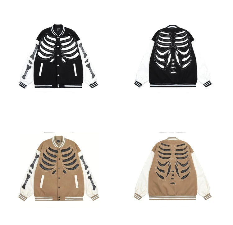 mens streetwear jacket bone skeleton baseball bomber retro coat hip hop harajuku loose oversized unisex nan fashion photo sty - variant style 491d71 for streetwear fashion