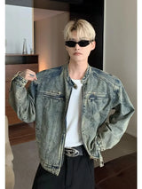 Mens Denim Jackets American Style High Street Zippers Coat Vintage Was
