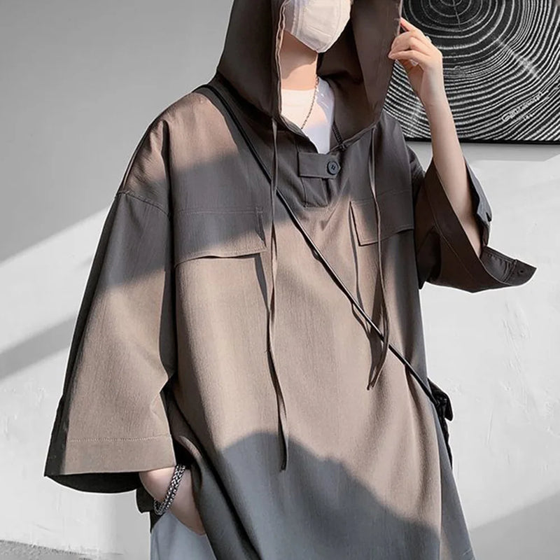 Anime Oversized shirt – Mens Summer Casual Short Sleeve Hooded T Shirt Fashion Overs