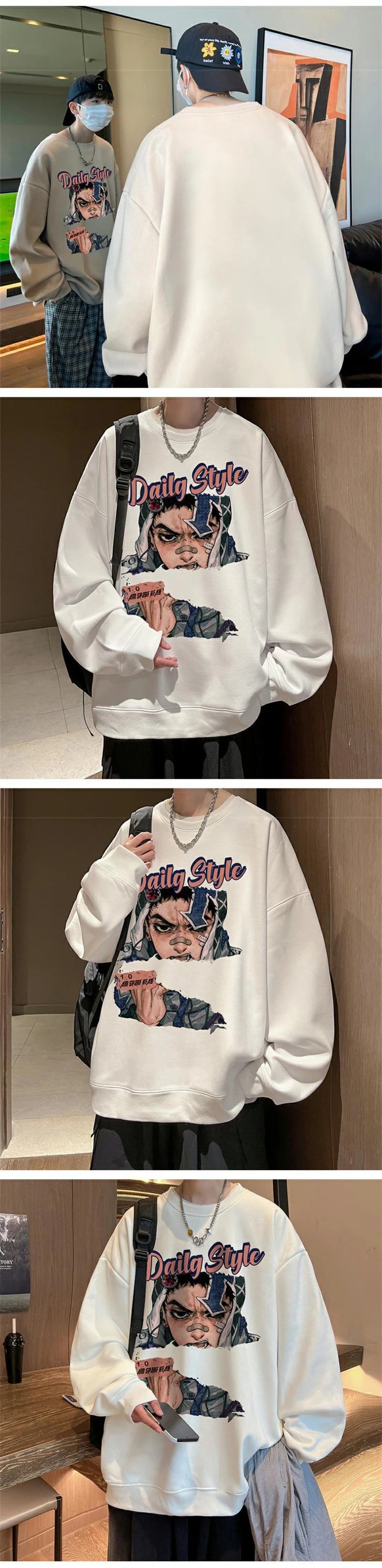 New Anime Boy Printed Mens Crewneck Sweatshirts Autumn Y2K Vintage Fleece