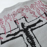 vintage sweaters y2k grunge streetwear hip hop ripped hole knitted cross punk gothic jumpers fashion harajuku casual pullover high quality cotton pullover, oversized graphic print design, unique limited edition hoodie