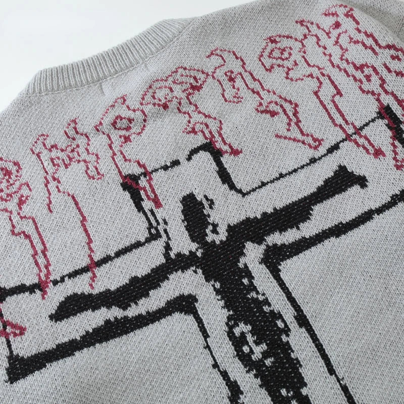 vintage sweaters y2k grunge streetwear hip hop ripped hole knitted cross punk gothic jumpers fashion harajuku casual pullover high quality cotton pullover, oversized graphic print design, unique limited edition hoodie
