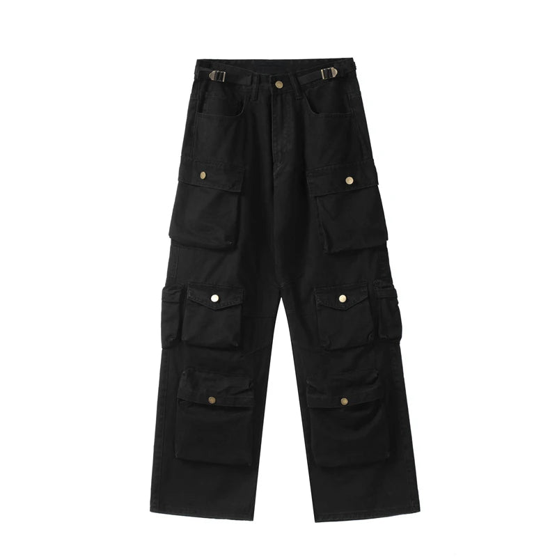 unisex hip hop pants retro cargo pant streetwear multi pockets zipper harajuku joggers new casual loose straight baggy trousers unique joggers style 2083