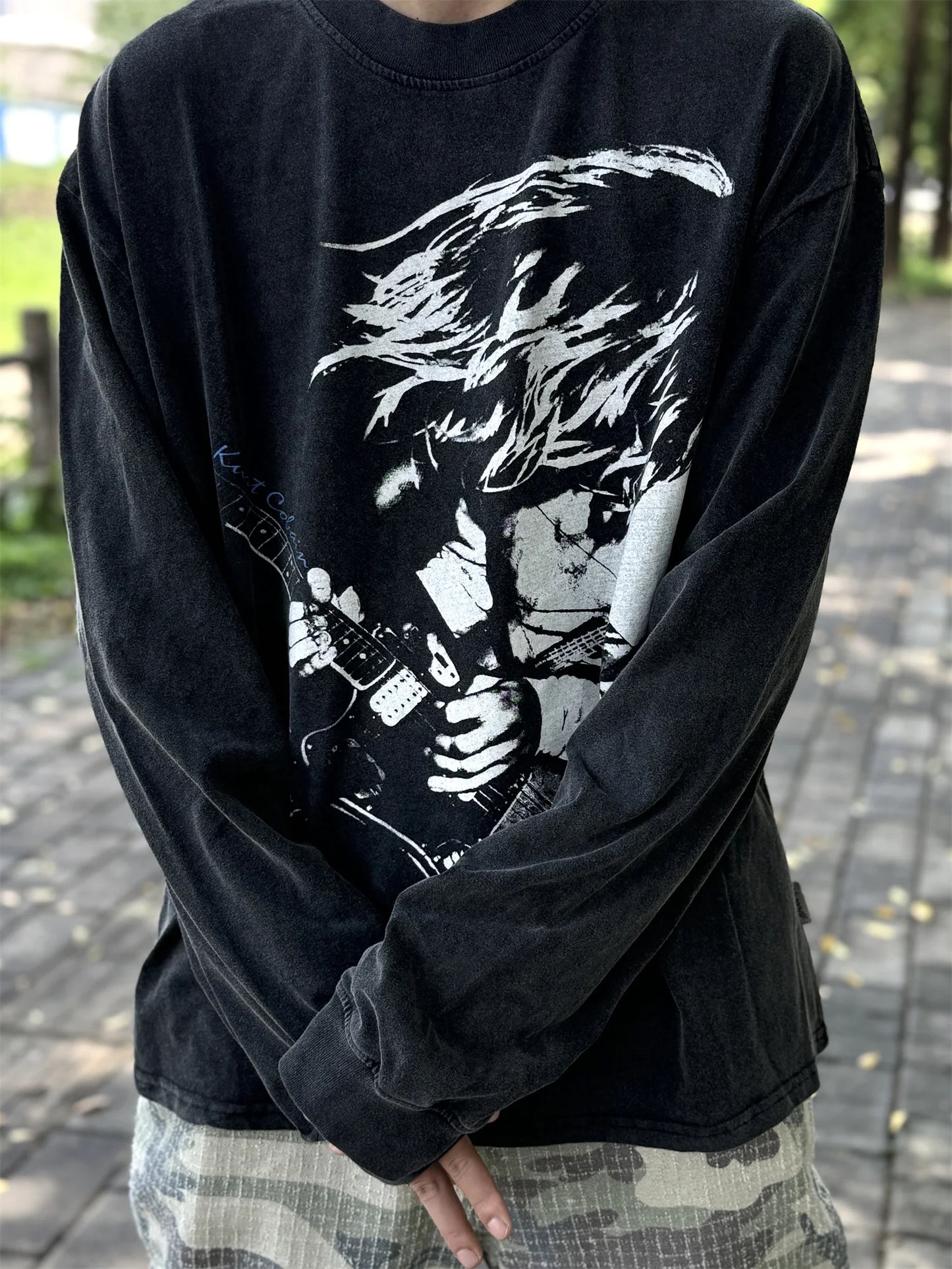 bold flame design top, high-street layer, cozy fashion fit, stylish street outfit, modern aesthetic appeal