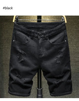 new white jeans shorts men fashion ripped knee length pants simple casual slim hole denim shorts male streetwear unique jeans style 1185