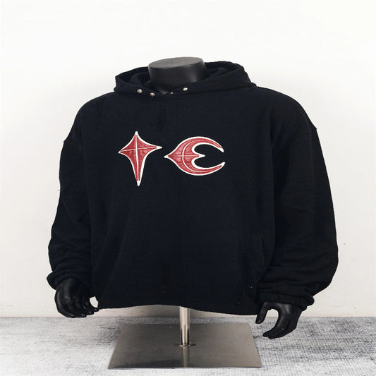 Street punk hoodie with DIY-style rebellious aesthetic