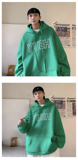 Green Letter Print Hooded Sweatshirt For Men In Autumn Hong Kong Fashi