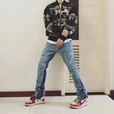 2024 european and american patchwork washed wide denim jeans y2k street wear splicing patches damaged flare pants jeans for men ripped baggy denim
