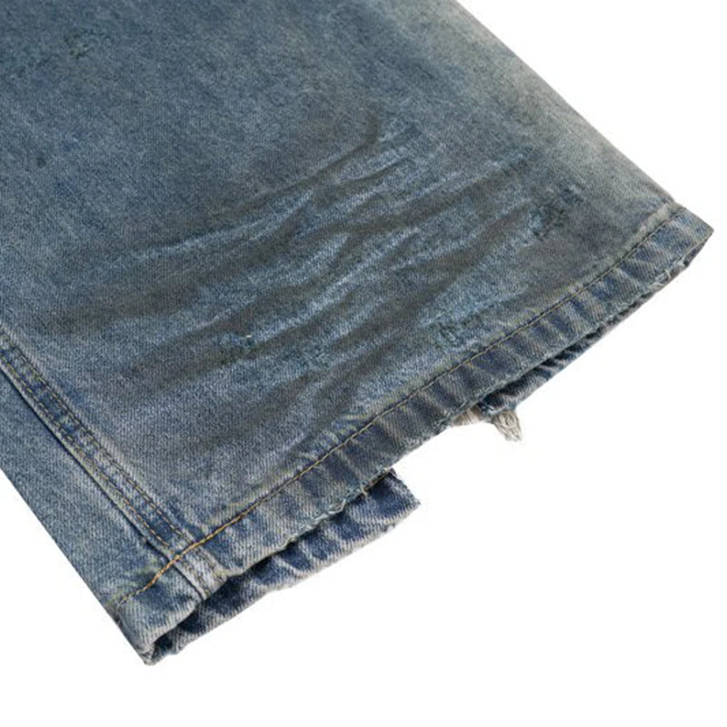 mens baggy jeans blue distressed ripped loose denim pants streetwear oversized hip hop jeans trousers ripped baggy denim