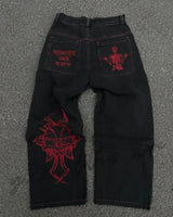 new hip hop baggy jeans harajuku goth y2k jeans for men black striped embroidered wide leg denim pants high street streetwear unique jeans style 300