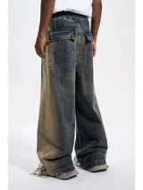 mens high street loose denim jeans casual straight retro washed jeans hip hop streetwear casual wide legs joggers baggy jeans casual joggers