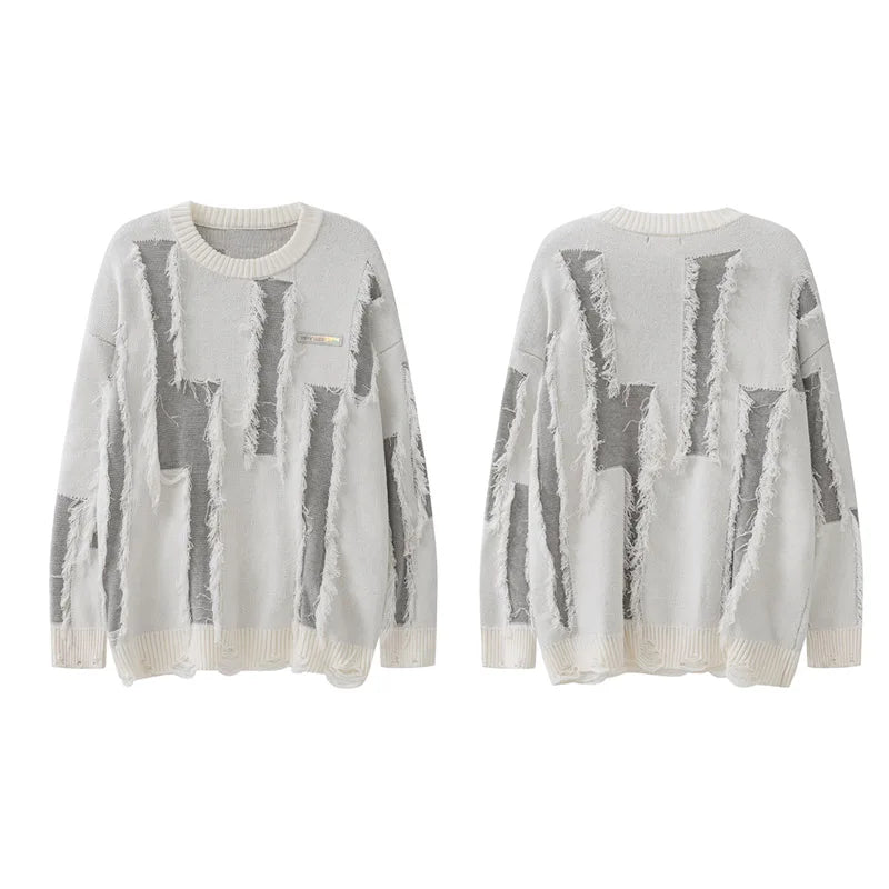hip hop knitted oversized sweater mens ripped tassel holes pullover streetwear unisex new casual loose sweaters jumpers knitwear - gothic aesthetic hoodie for winter, urban fashion pullover, graphic printed hoodie for men and women