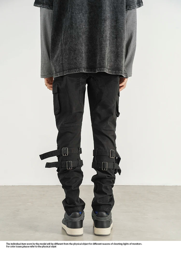 mens high street jeans casual hip hop military cargo pockets trousers new fashion slim fit zipper skinny denim pants joggers unique joggers style 2705
