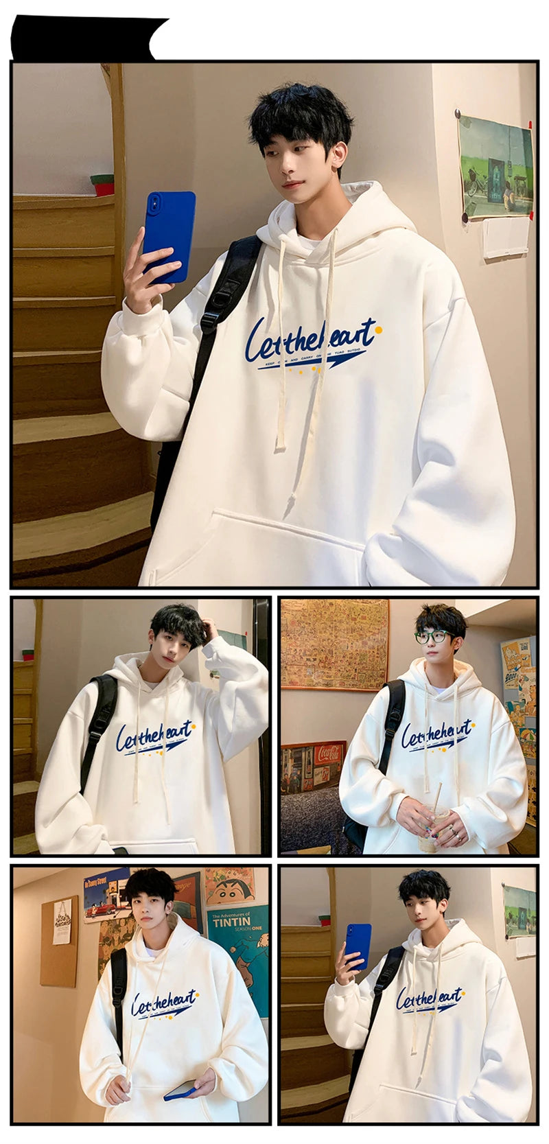 Autumn Letter Print Hoodie Fashion Men Harajuku Aesthetic Pullover Hoo