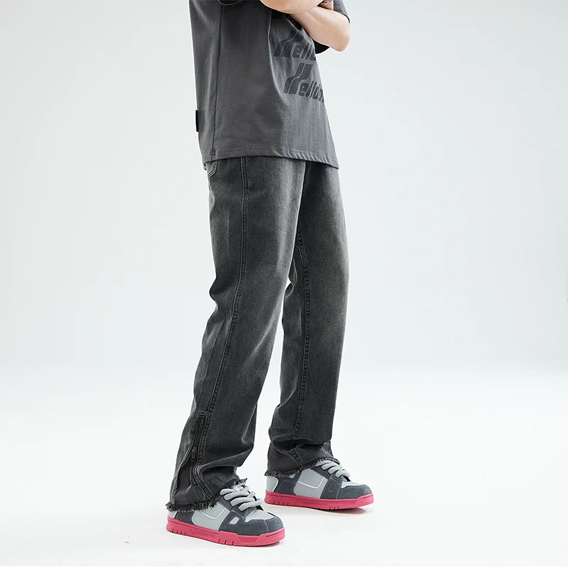 men streetwear hem zipper plus size distressed retro fashion loose casual denim pants jeans cityboy jeans trousers 28 40 vintage washed jeans