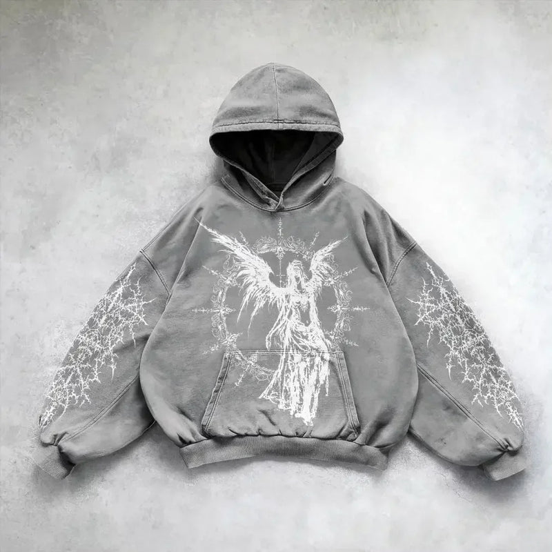 Oversized Sweatshirt Shining Angel Hoodies Women Goth New Couples Goth