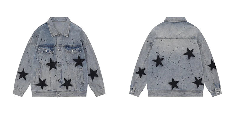 stars graffiti printed denim jackets mens fashion hip hop long sleeve coats outerwear y2k new casual streetwear jeans blue ja - variant style ec7146 for streetwear fashion