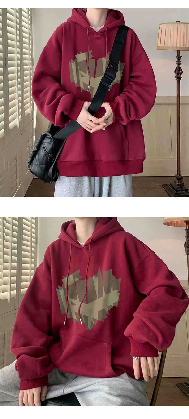 Autumn New Love Graphic Print Hoody Sweatshirts Man Hip Hop Oversized