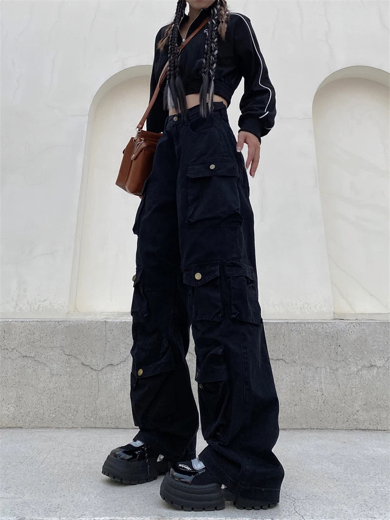 unisex hip hop pants retro cargo pant streetwear multi pockets zipper harajuku joggers new casual loose straight baggy trousers unique joggers style 2066